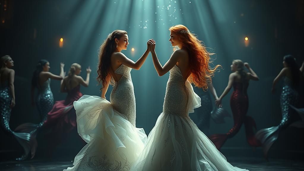 Mermaid Wedding Dance: Shimmering Tails in Dim Light