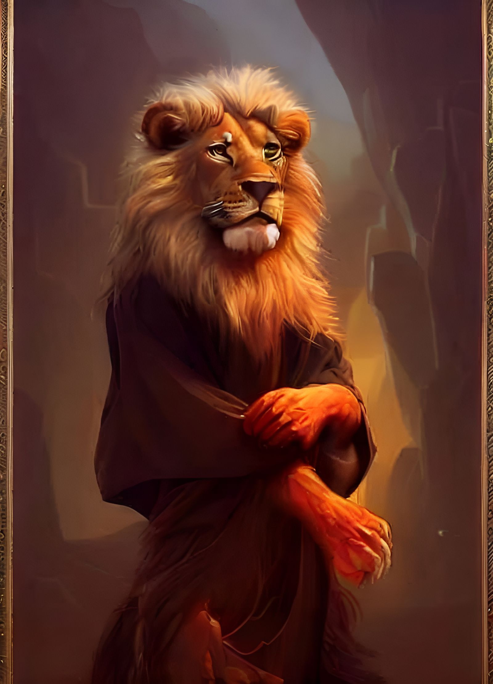 Anthropomorphic Lion Priest Portrait in Composite Art Style