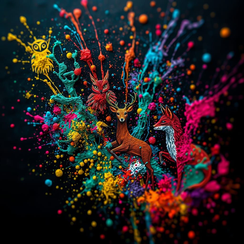 Abstract Paint Animals in Dreamy Darkness