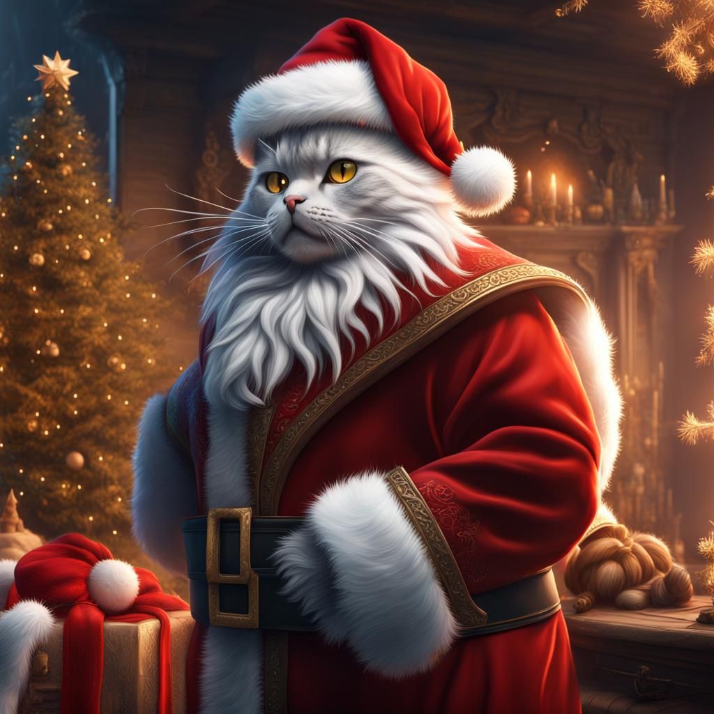 Fantastical Santa Cat in Detailed Matte Painting
