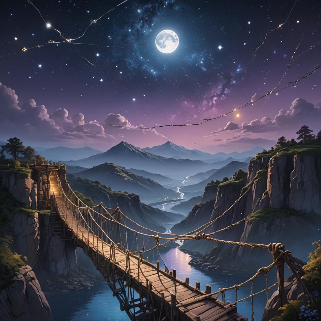 Luminous Rope Bridge Connecting Earth and Sky