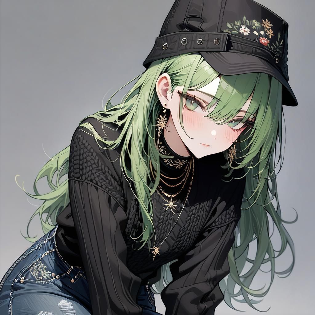 Girl with Green Hair in Embroidered Outfit