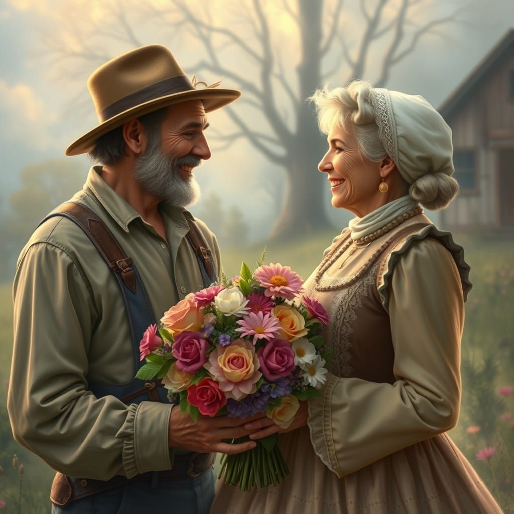 Pioneer Couple in Whimsical Fantasy Land