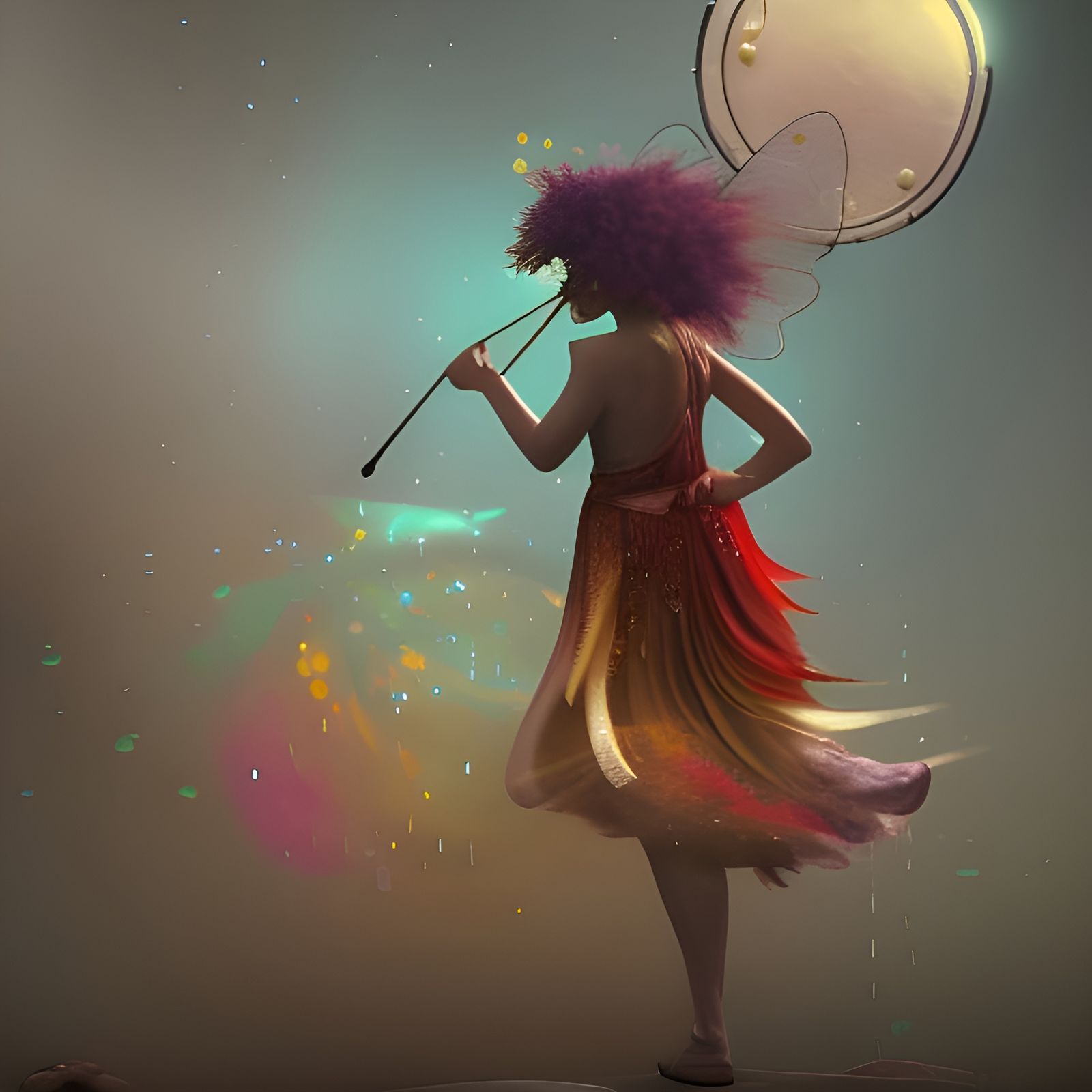 Raindrop Fairy Drummer: Detailed Fantasy Art