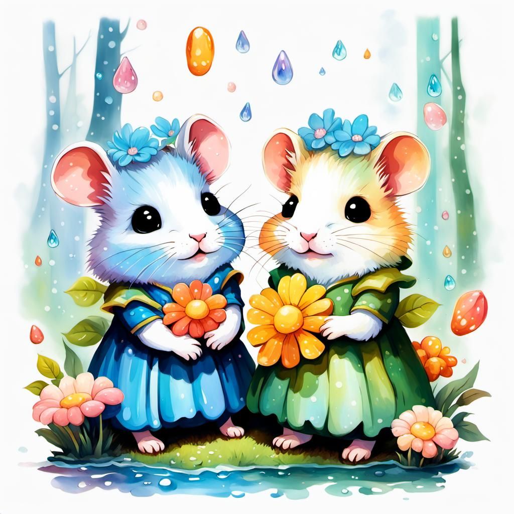 Chibi Hamsters in Enchanted Flower Forest