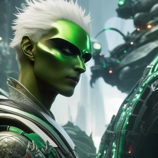 Green Alien Portrait in Detailed Digital Art Style