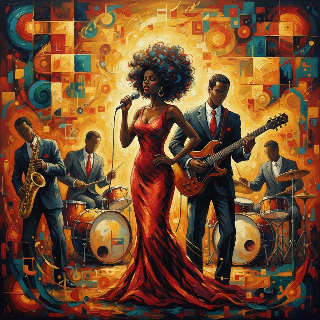 Vibrant Jazz Band in Afrofuturist Style