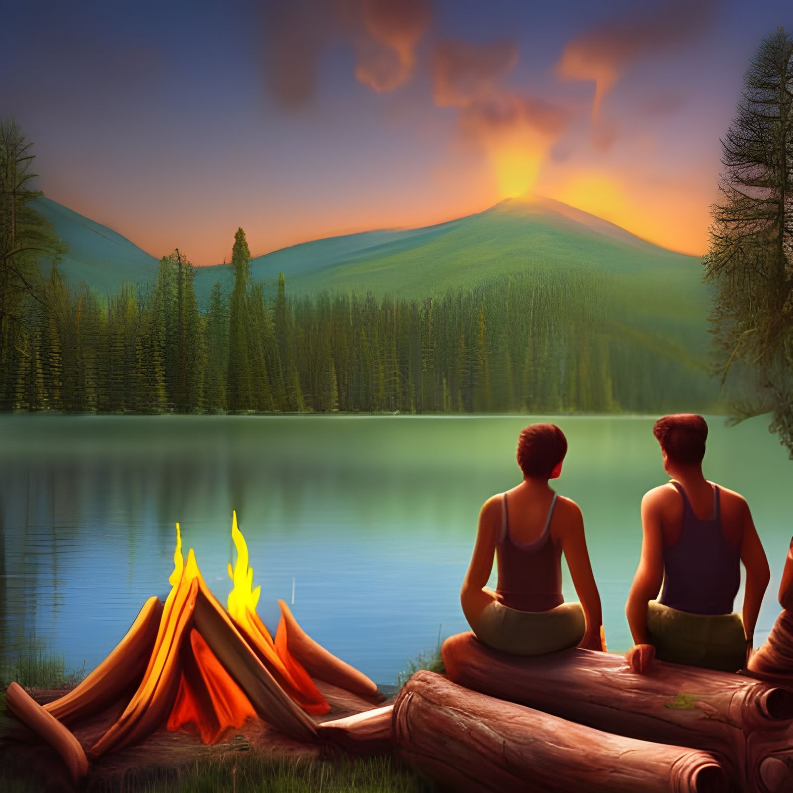 Campfire by Lake: Detailed Concept Art