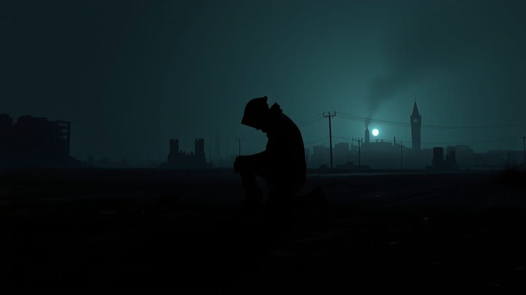 Lonely Figure in a Desolate Cityscape