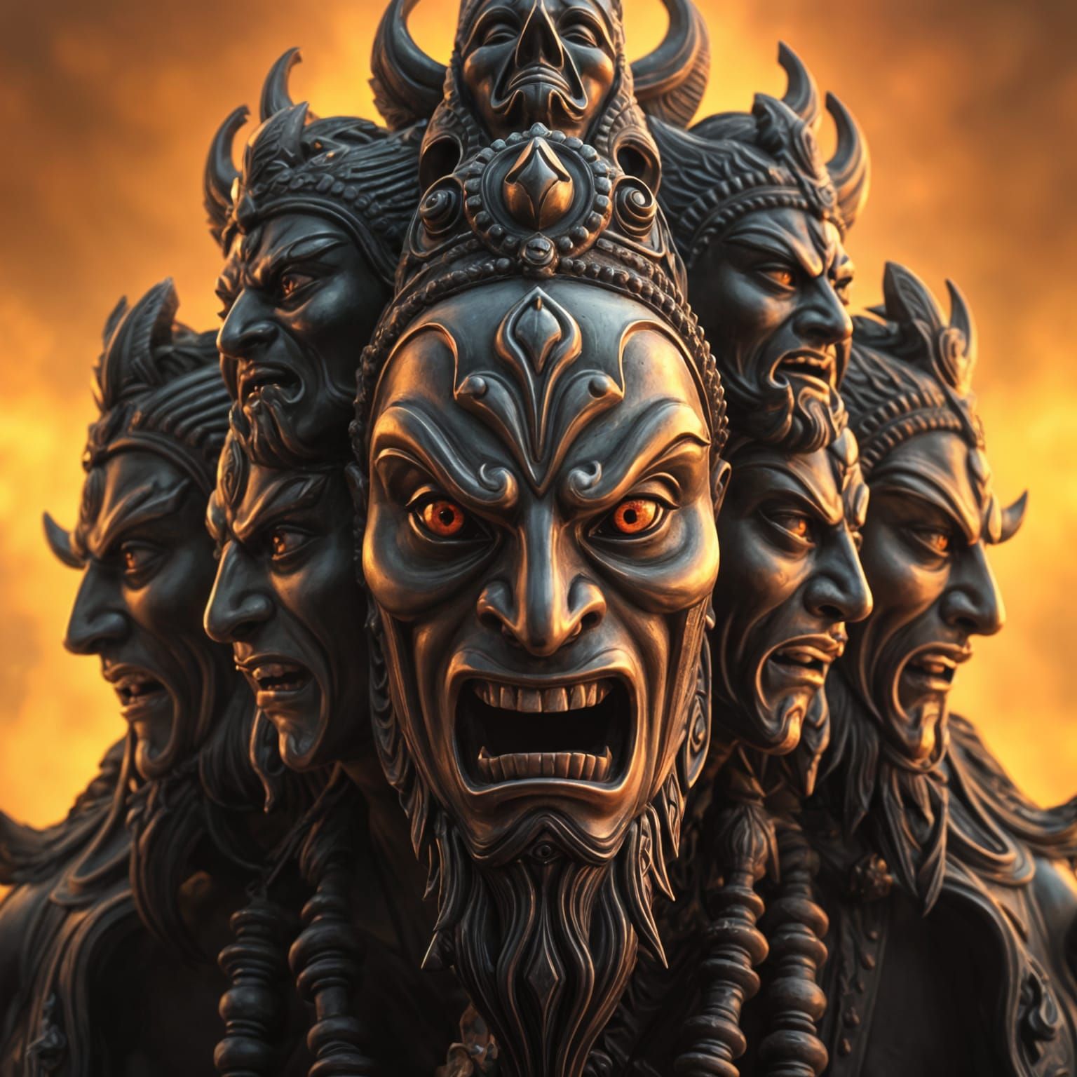 Hyperrealistic Portrait of a Dashmukhi Ravan Figure