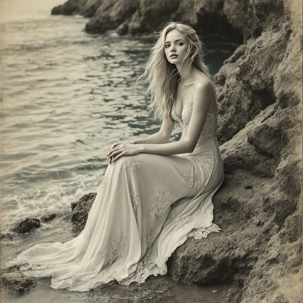 Woman with Flowing Hair, Graphite Pencil Drawing