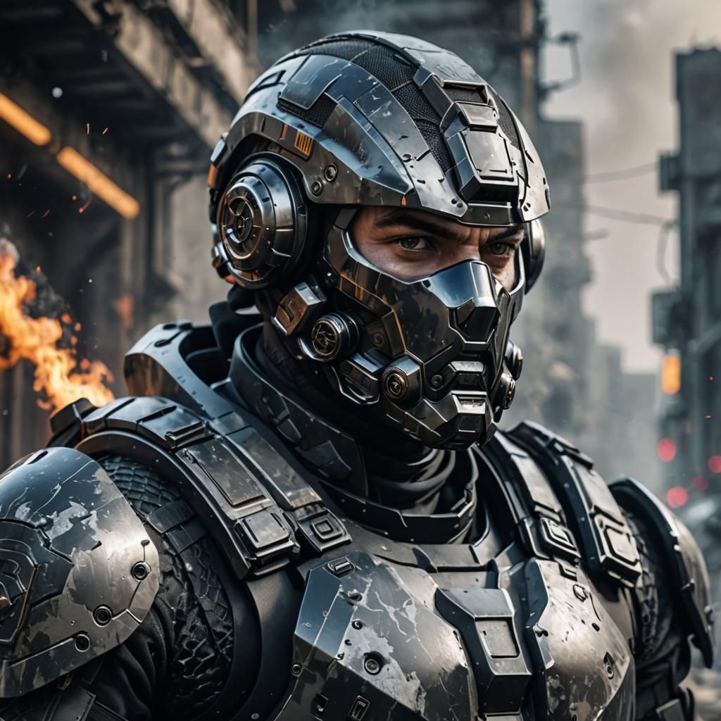 Futuristic Soldier in Juggernaut Armor