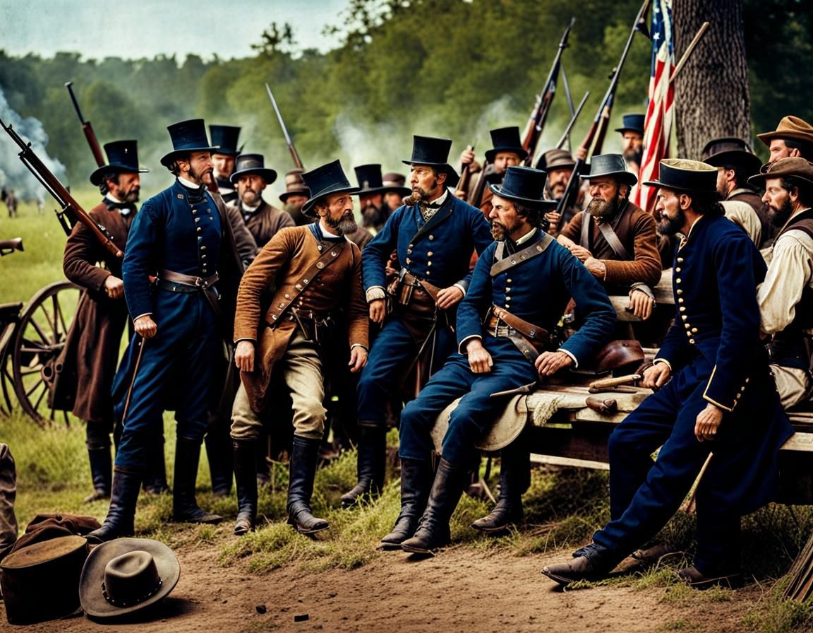 1860s American Civil War: Union officers' meeting before the final battle