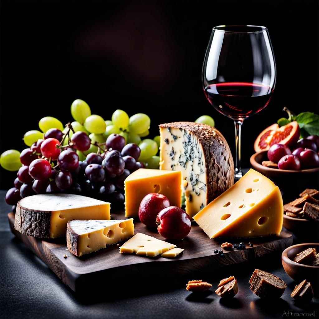 Lavish Cheese Board Still Life: Digital Art