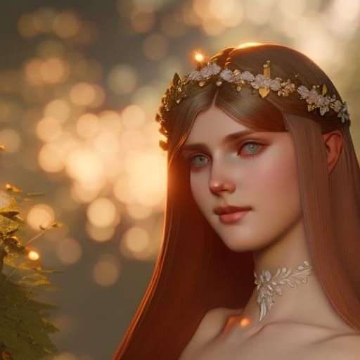 Ethereal Cottagecore Princess Portrait with Fireflies