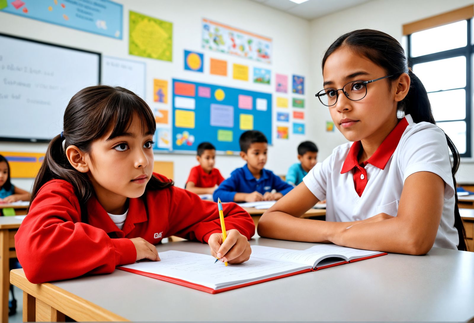 Elementary Student and Teacher in Classroom