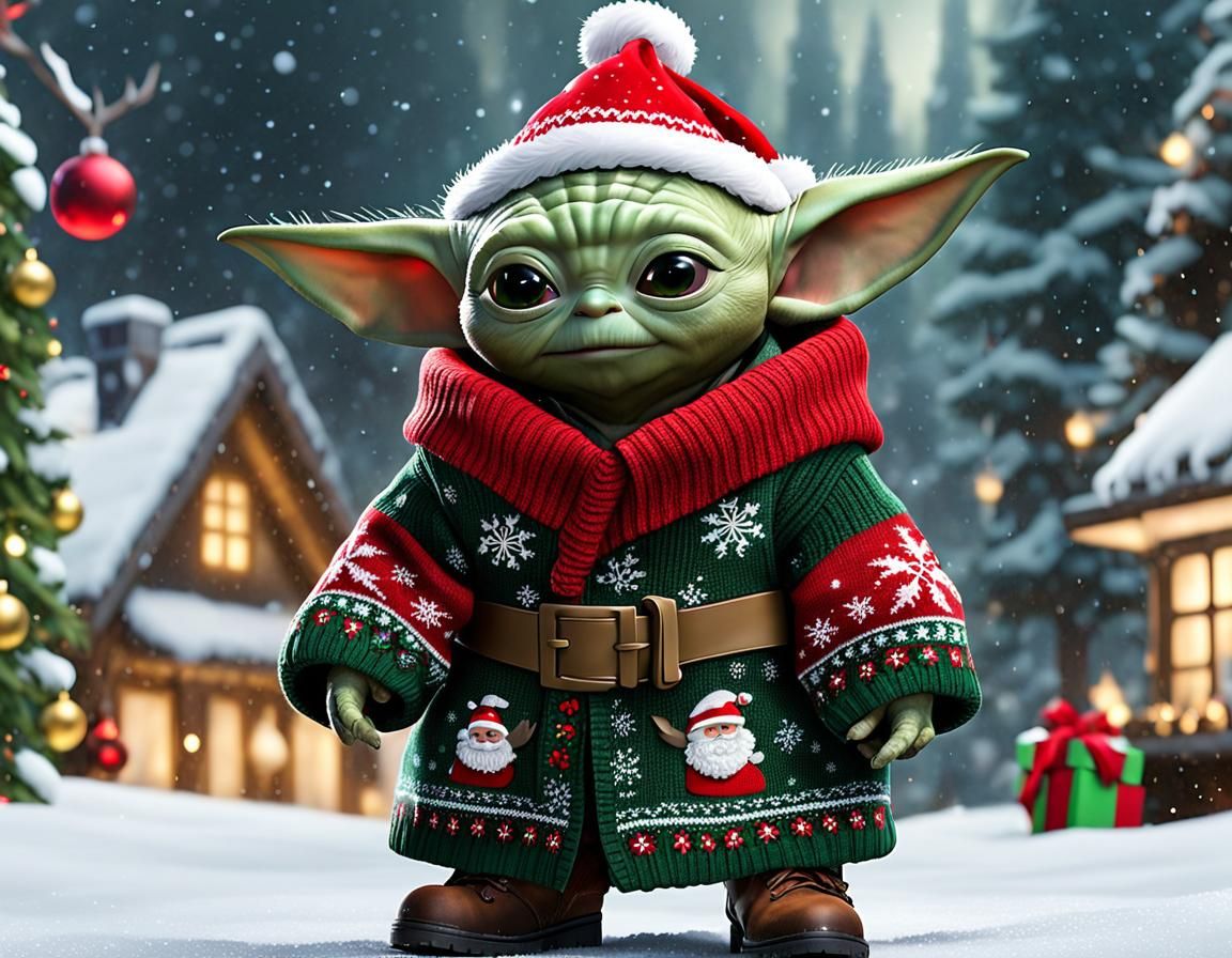 Baby Yoda Grogu in Christmas Outfit