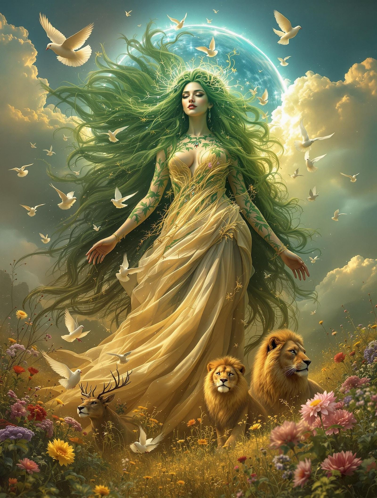 Surreal Goddess Emerges from Earthly Paradise