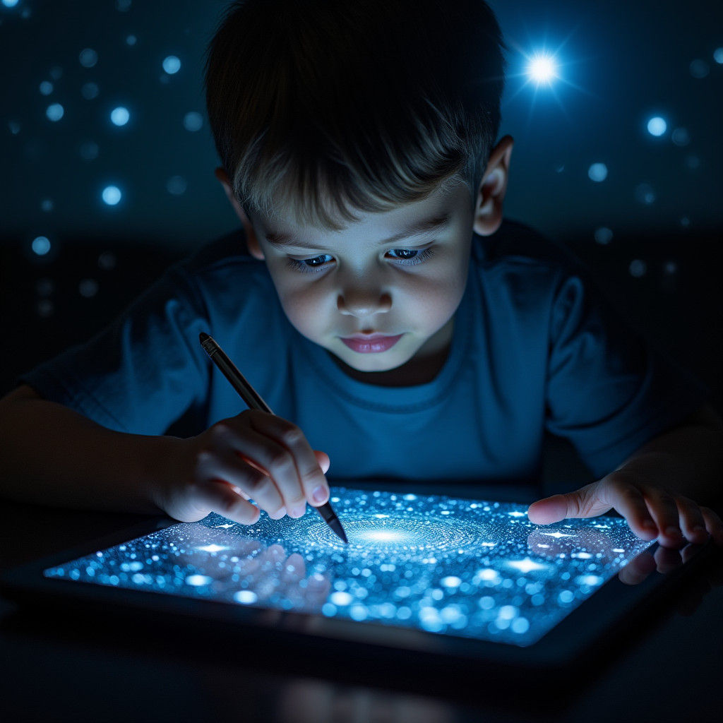 Boy Immersed in Holographic Universe