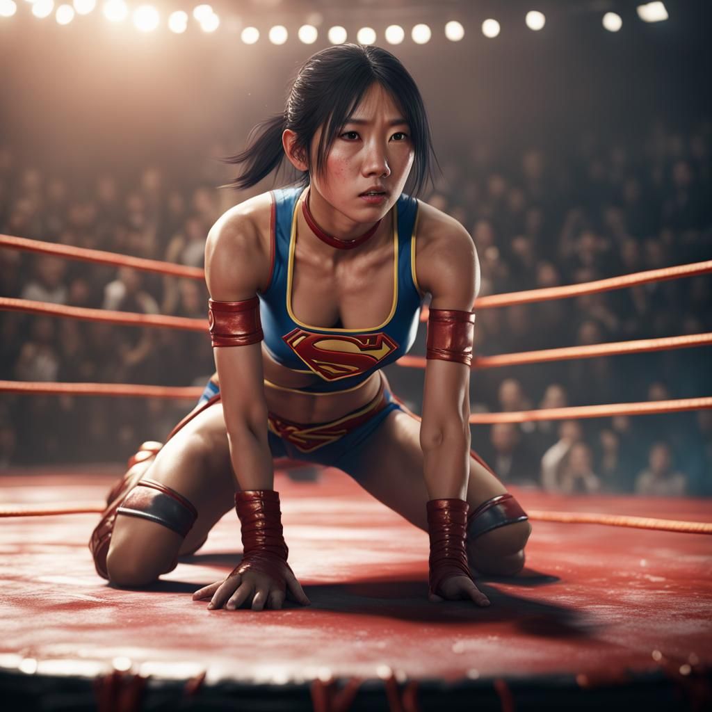 Young Asian Supergirl in Wrestling Ring