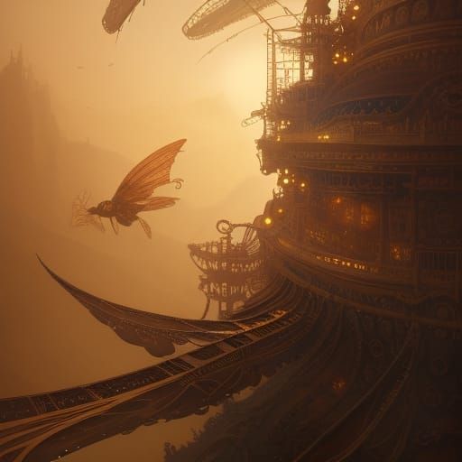 Steampunk Airship Concept Art in Art Nouveau Style