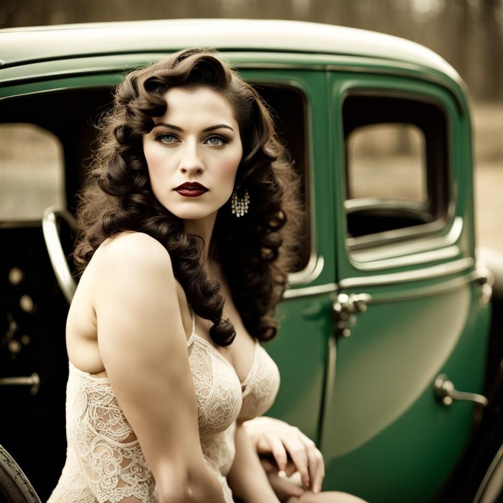 Curvy Woman with Vintage Car