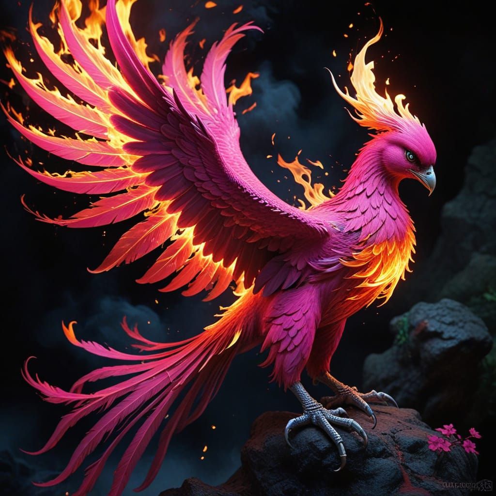 Vibrant Phoenix in Fiery Bloom