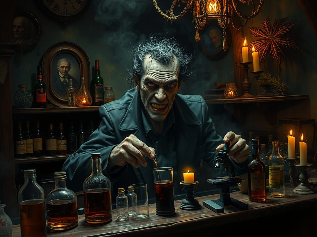 Gothic Bar Scene in Dark Biomechanical Style