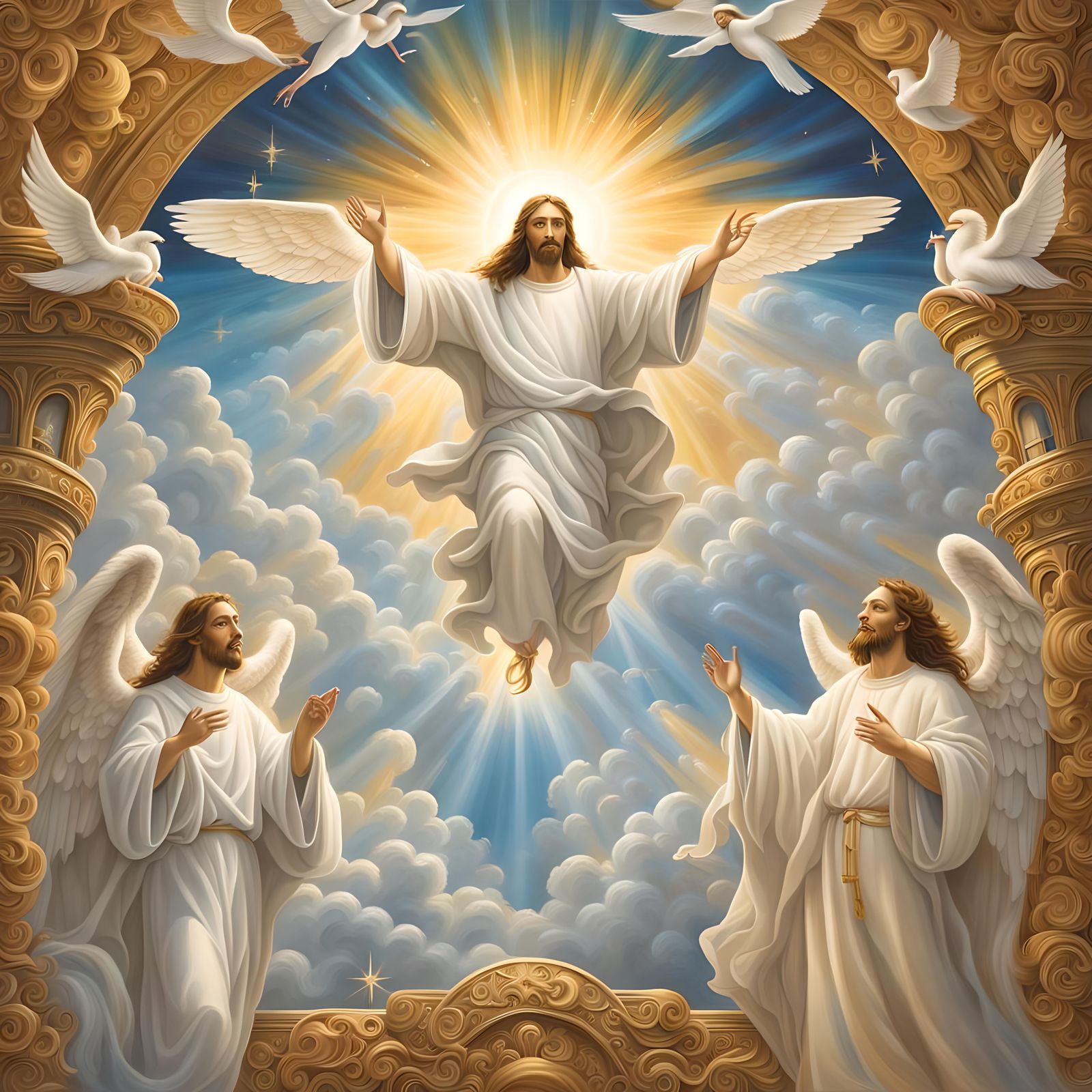 Christ's Descent with Angels in Abstract Art