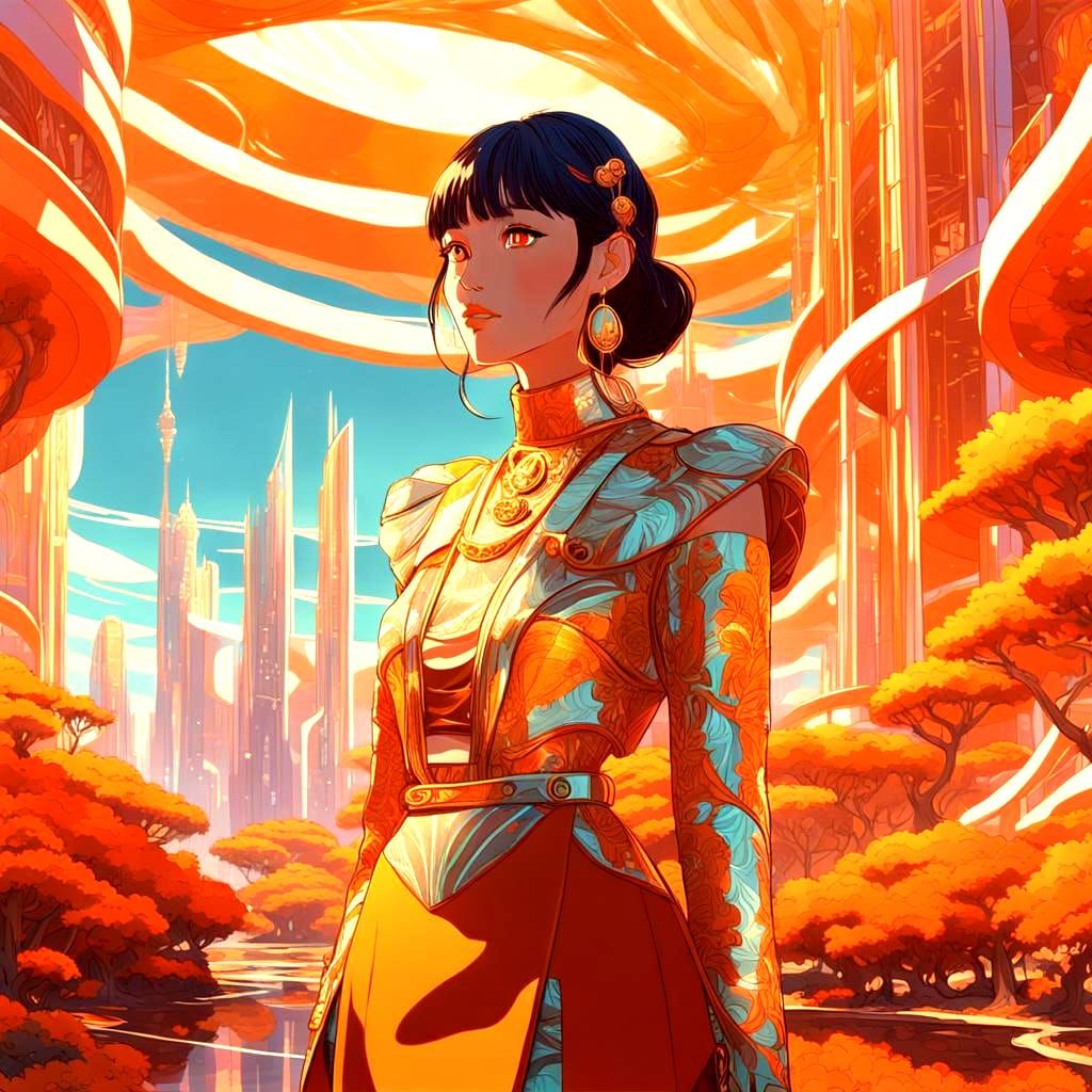 Anime Girl in Eco-Friendly Haute Couture, Surreal Style