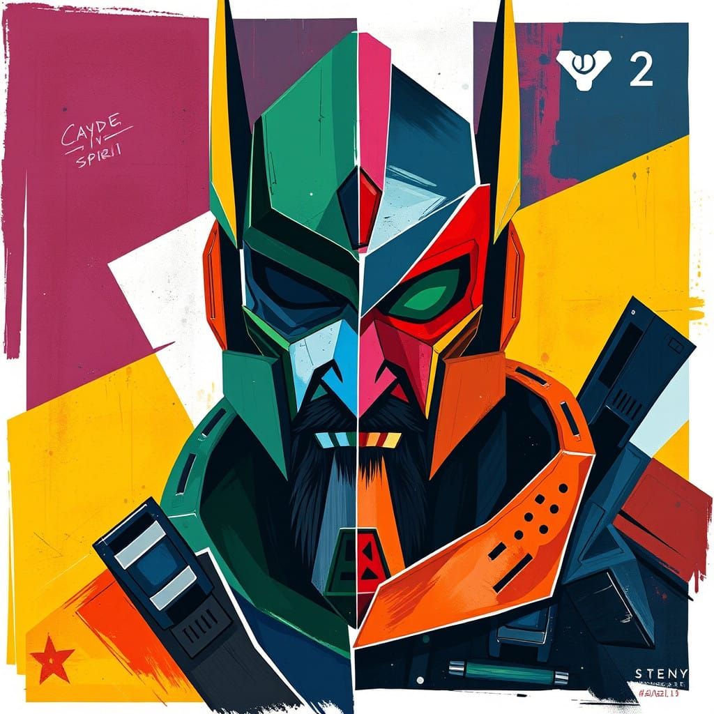Cubist Destiny 2 Cayde-6 Portrait with Geometric Shapes