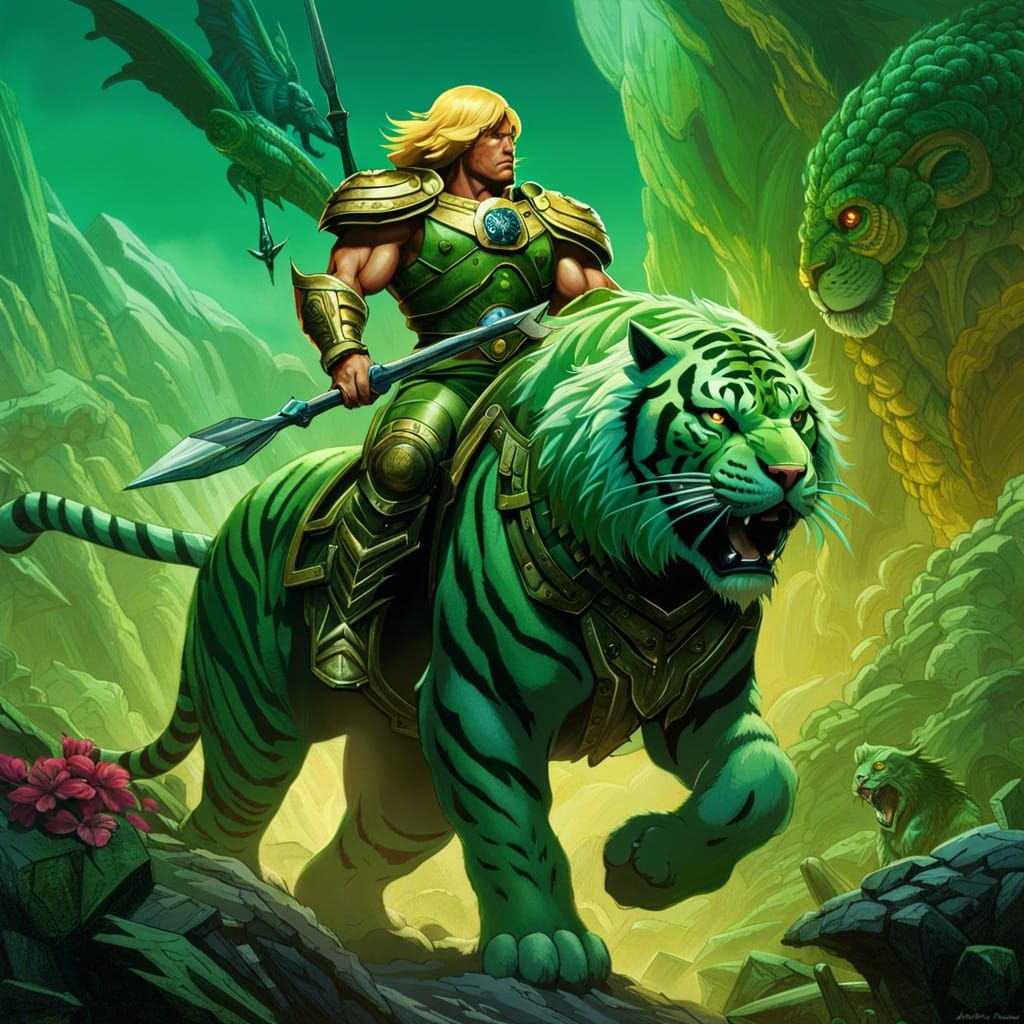 He-man riding Armored Green Tiger