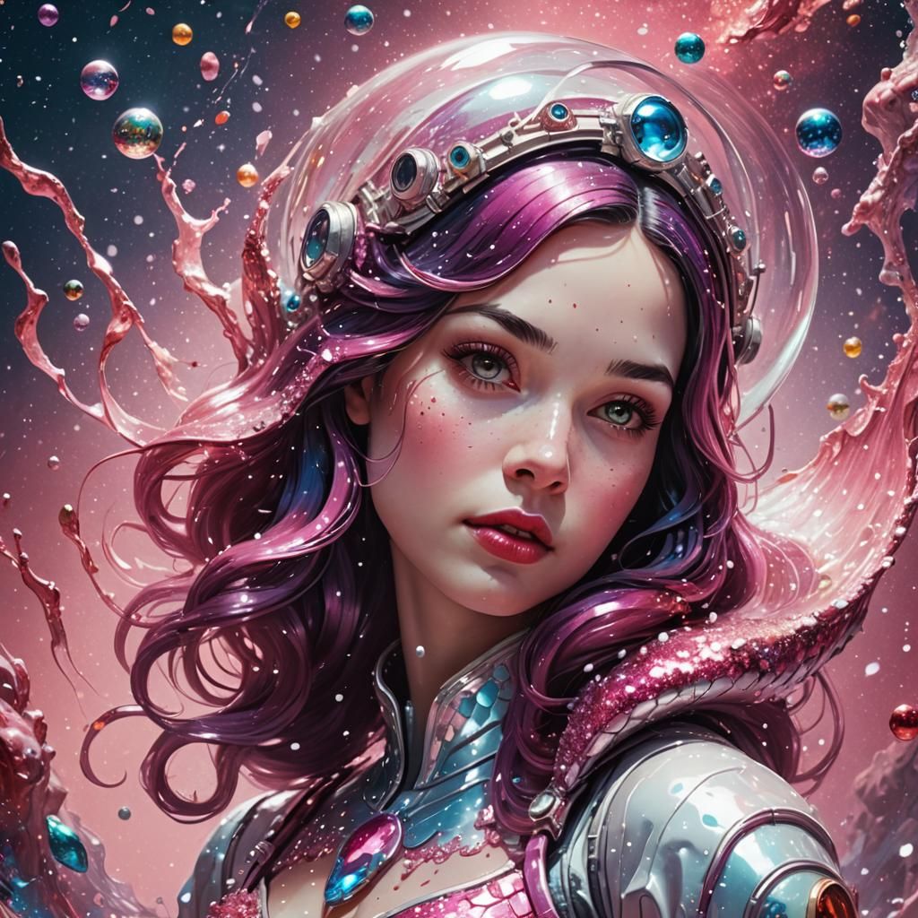 Snow White Space Mermaid with Pink Sparkles