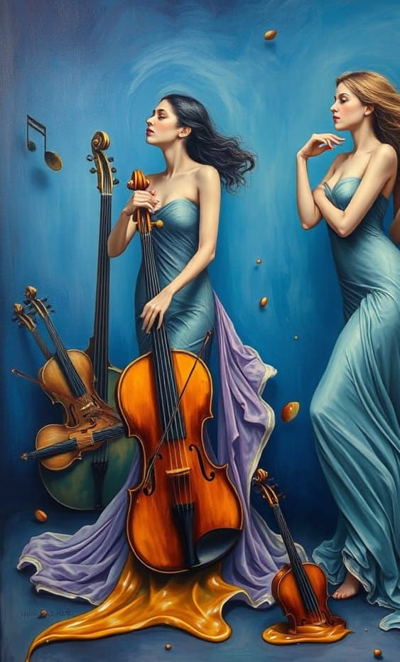 Surrealist Painting of Melting Oil on Canvas