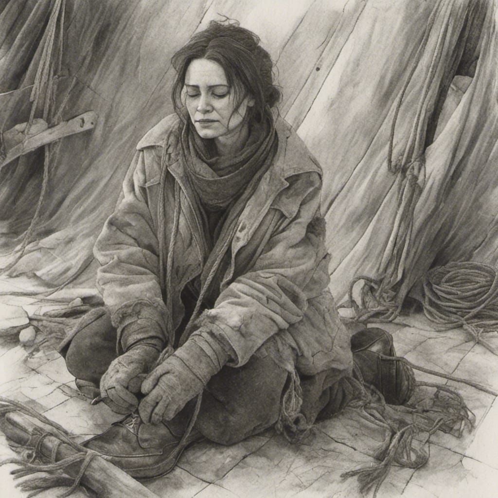 Sketch style soviet post apocalyptic woman