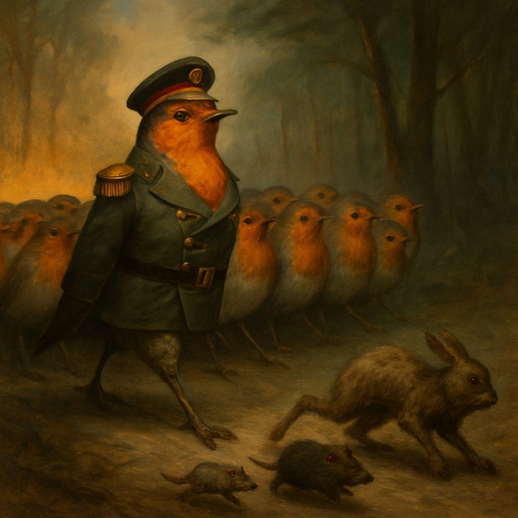 Robin Military Dictator Leads Army Through Forest