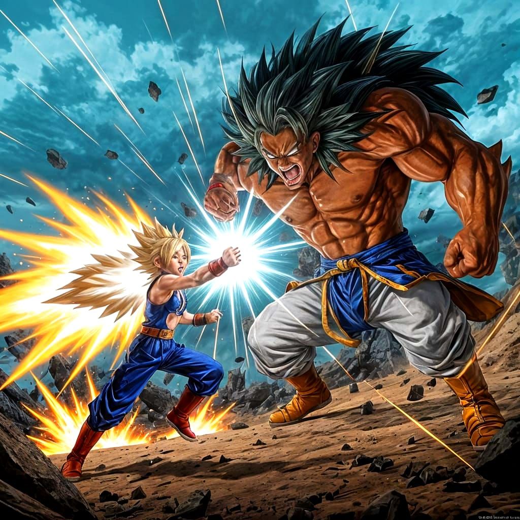 Anime Hero Unleashes Energy Blast at Demon Lord