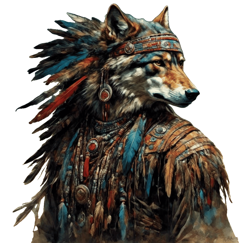 Native American Wolf Warrior in Art Deco Style