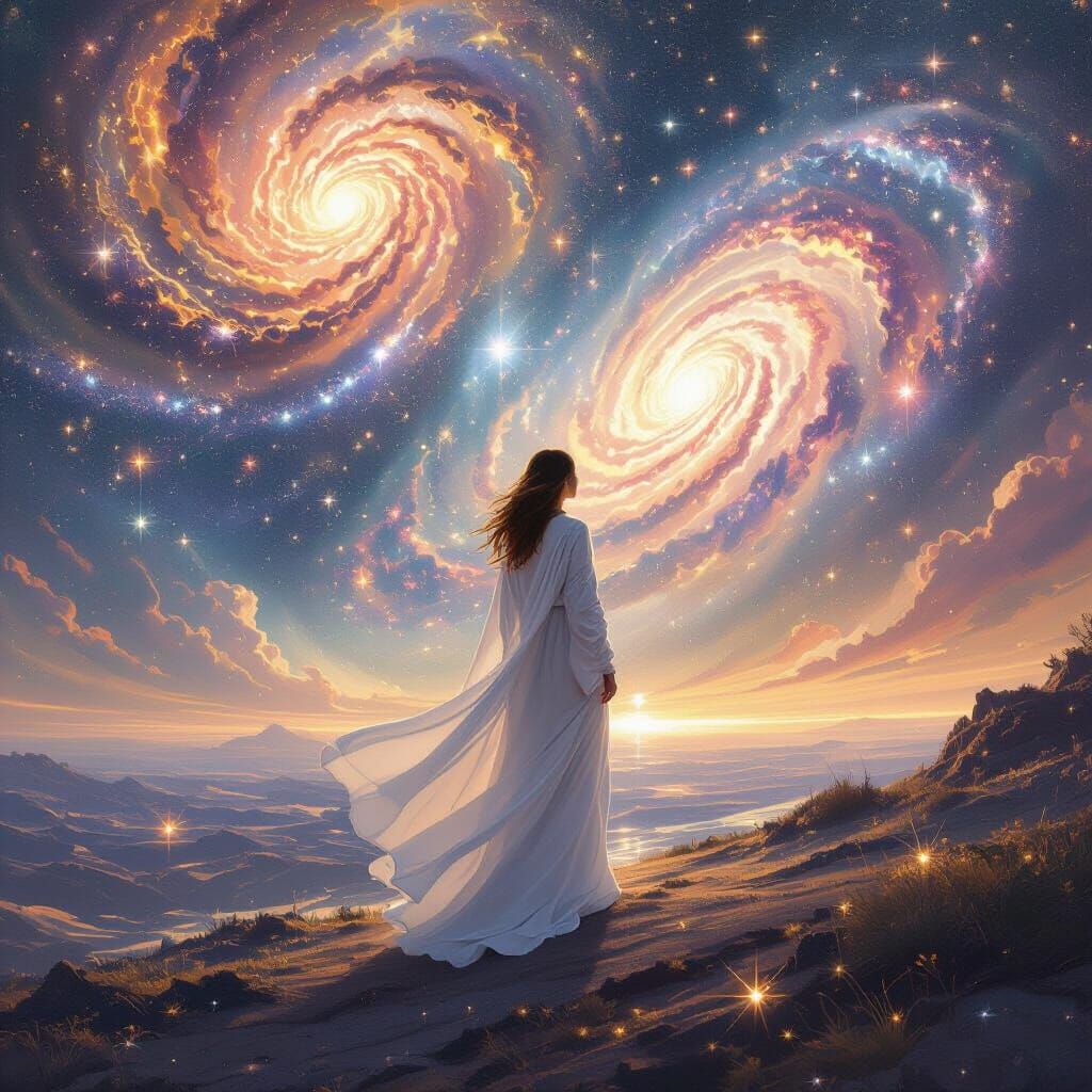 Cosmic Woman Embodies Theorem in Digital Painting