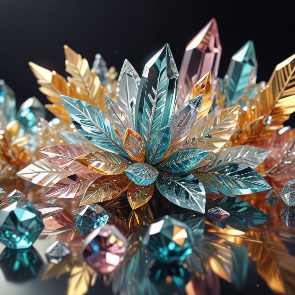 Intricate Crystal Sculptures in Digital Art Style
