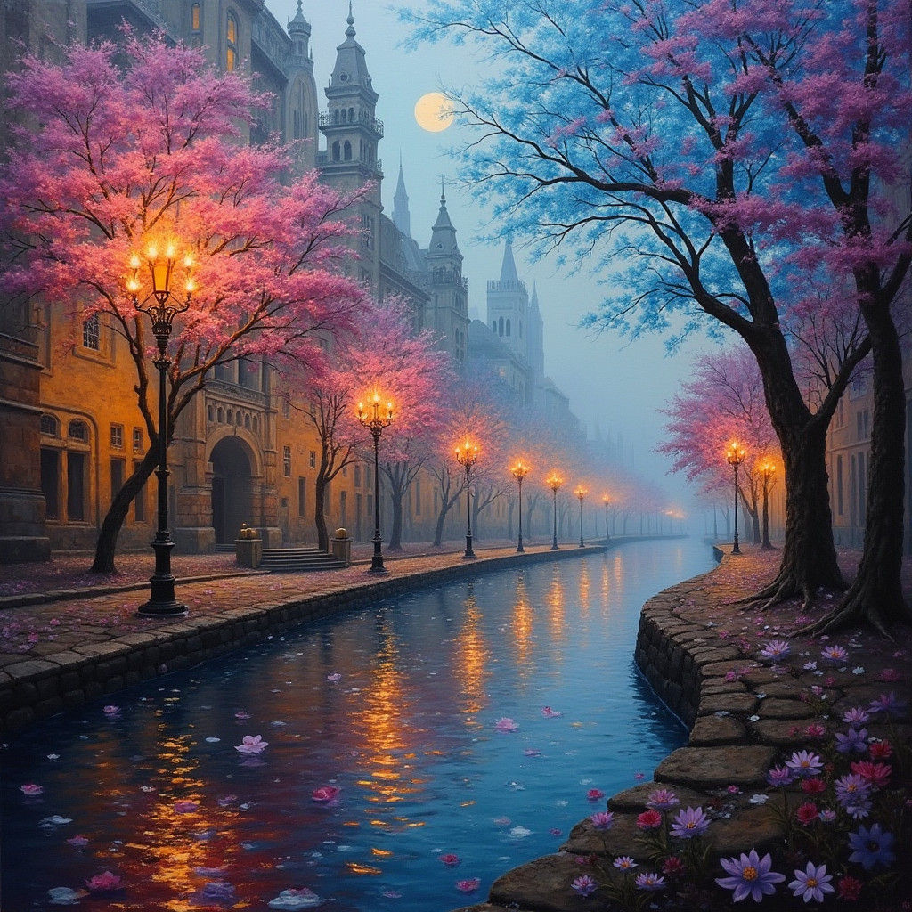Ethereal City of Light Oil Painting