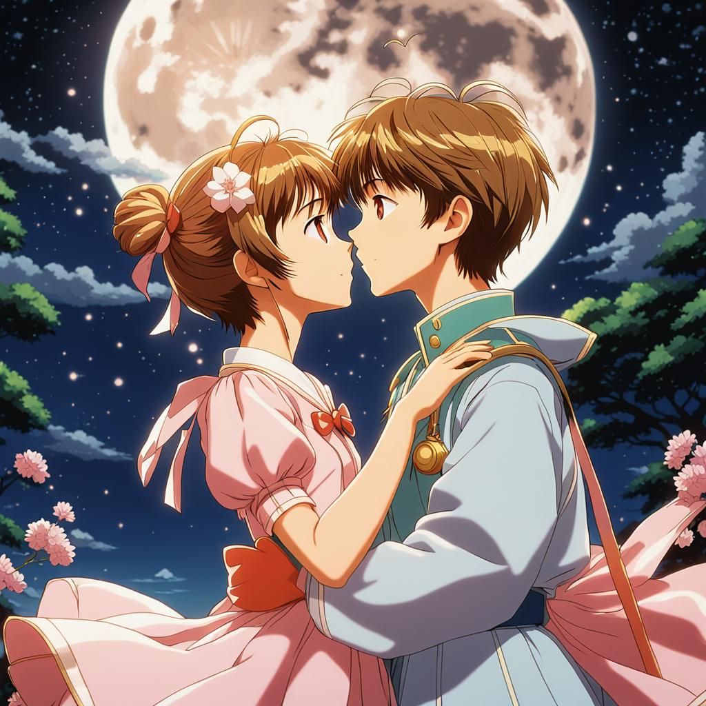Sakura and Syaoran Kiss in Anime Style