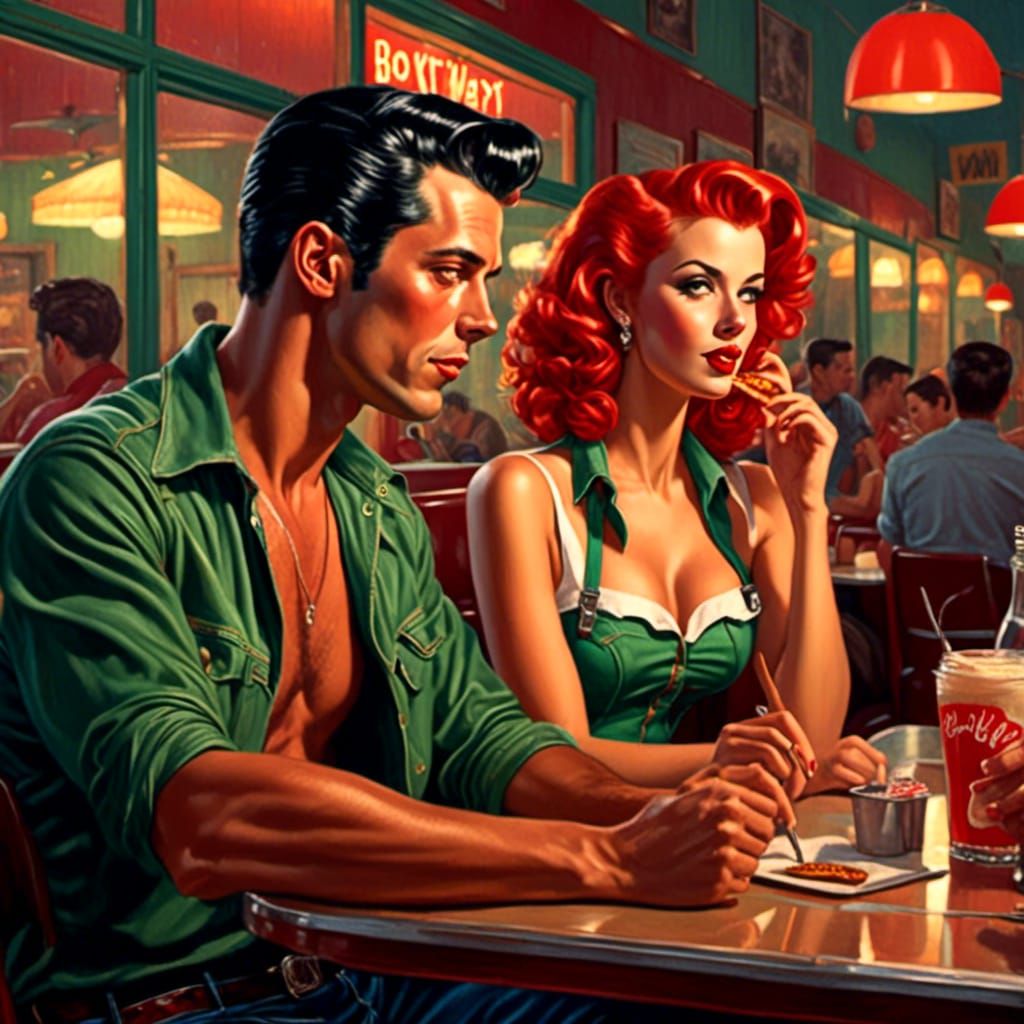 Rockabilly Couple in Diner at Twilight