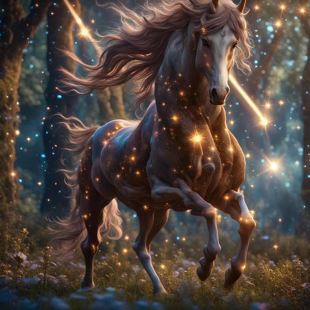 Radiant Unicorn Galloping Across a Starry Field
