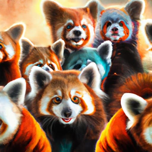 Red Pandas in Surrealist Vigeland Style