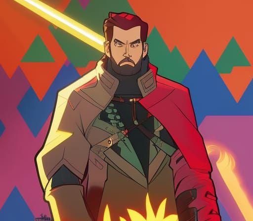 Fiery Mage: Ominous Fantasy Solarpunk Concept Art