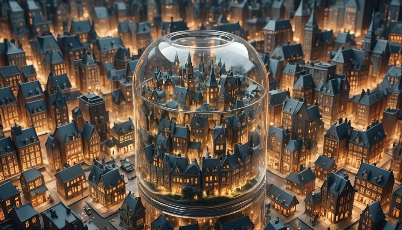 Miniature City in Glass Jar Transparent Art