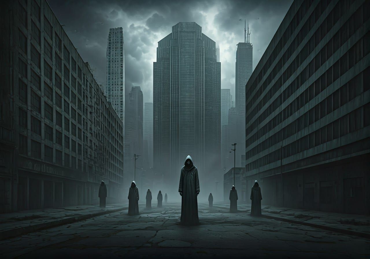 dystopian grey city