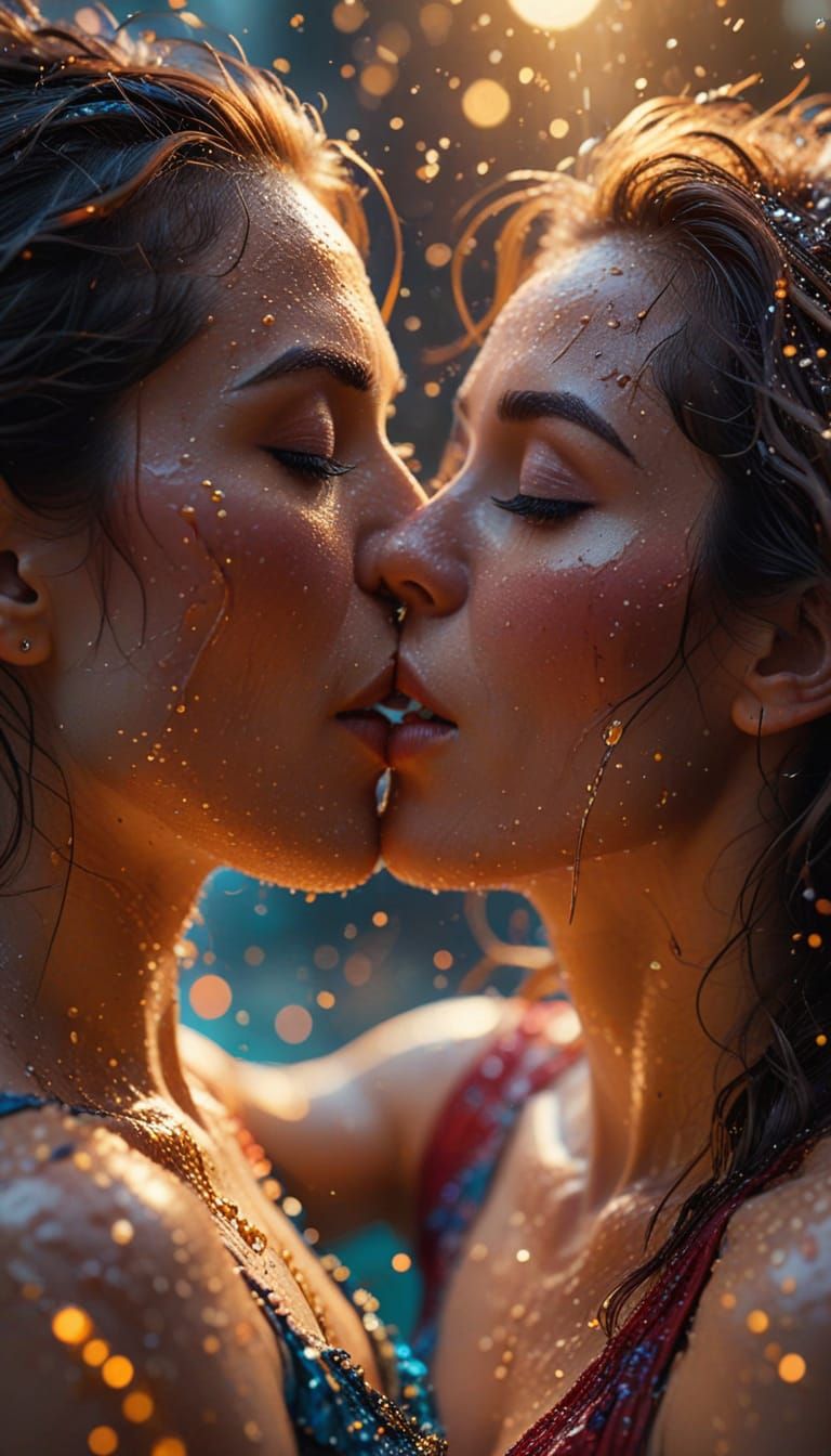 Two Women Embracing in Vivid, Cinematic Photography