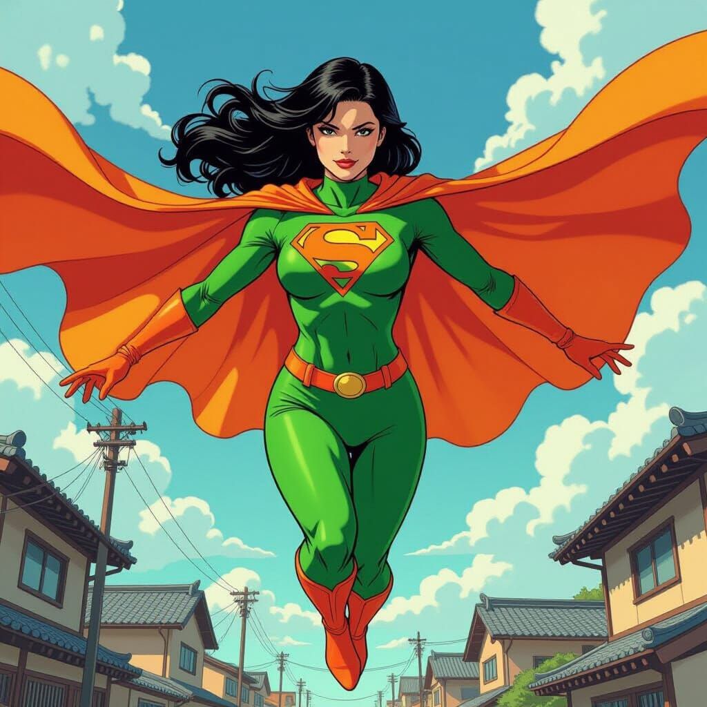 Neon Japanese Superheroine Comic Book Art